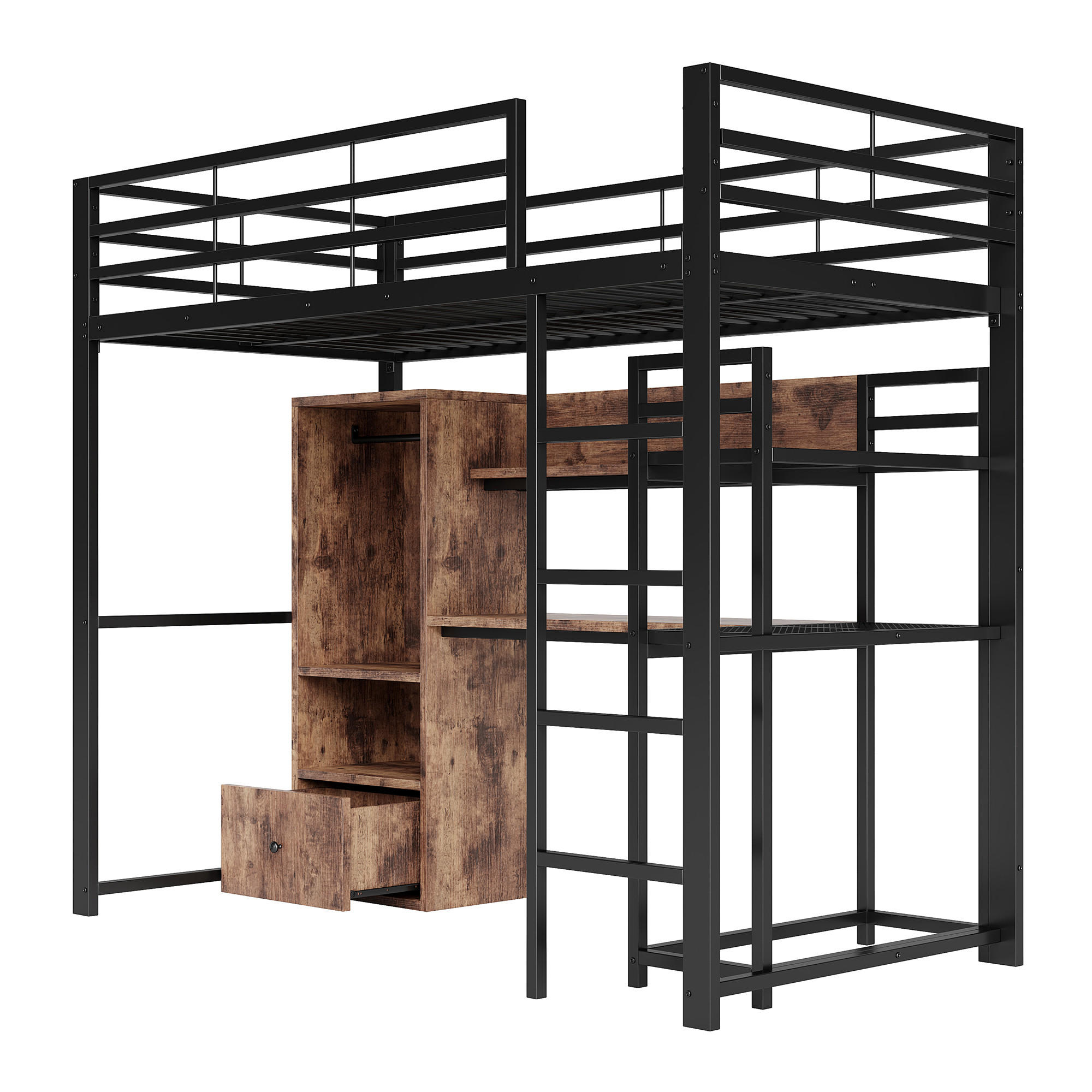 HOCHBETT mit LED und Schubladen Schwarz 90x200 cm Metall - Schwarz, Metall (90/200cm) - SONNENH