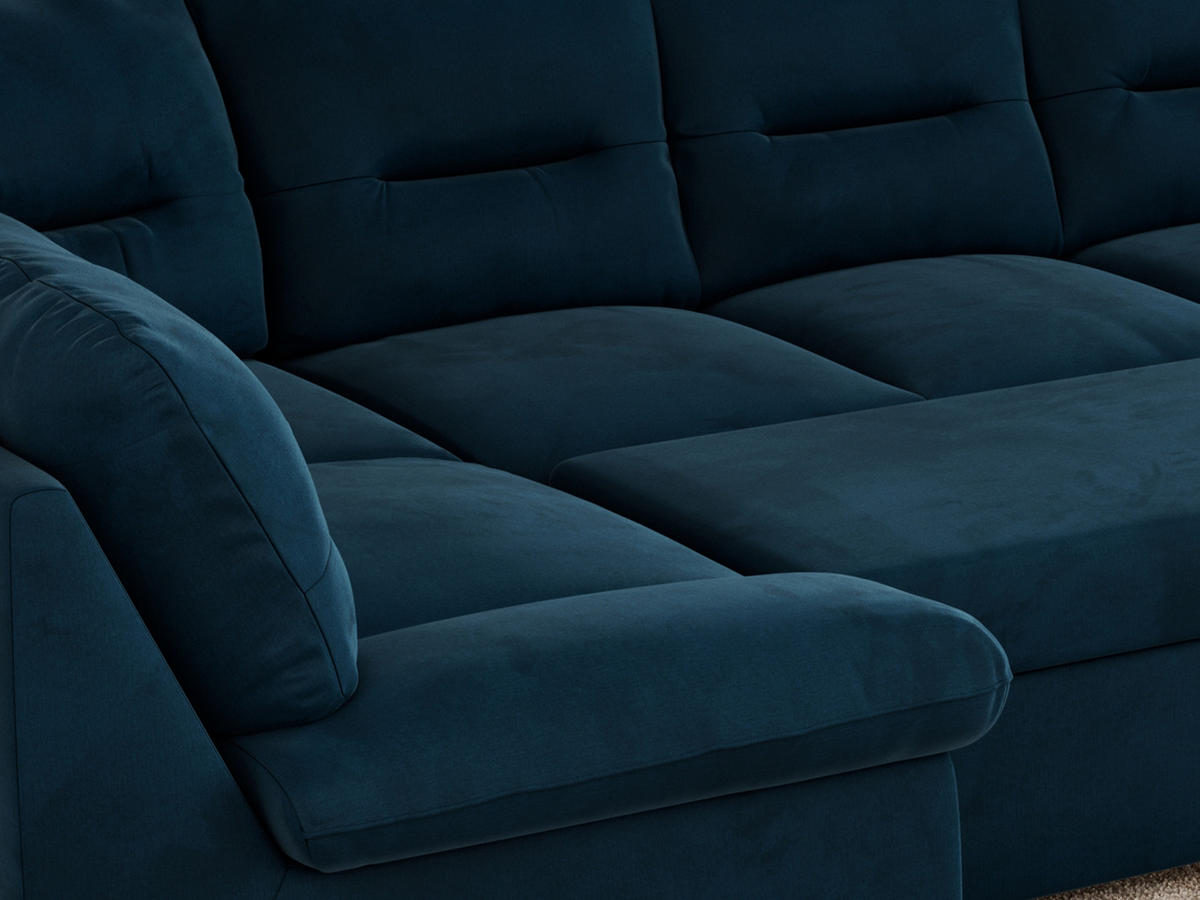 WOHNLANDSCHAFT COMODO U Dunkelblau Velvet - Silberfarben/Dunkelblau, Textil/Metall (340/93/206cm) - MKS