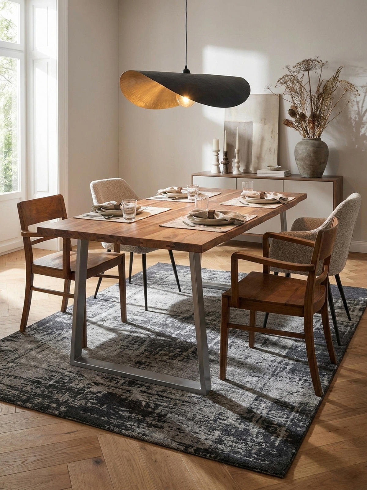 ESSTISCH Massivholz Baumkante Metallgestell Handgefertigt TARN, Goldbraun-Chrom 200x100x76 cm - Chromfarben/Braun, Holz/Metall (100/200/76cm) - KADIMA DESIGN