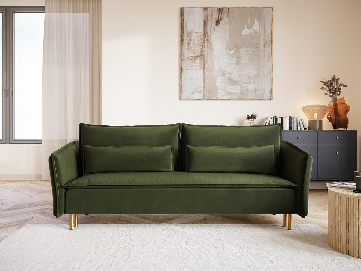 SCHLAFSOFA Ummo Olivgrün Velours - Goldfarben/Olivgrün, Textil/Metall (230/88/90cm) - Selsey