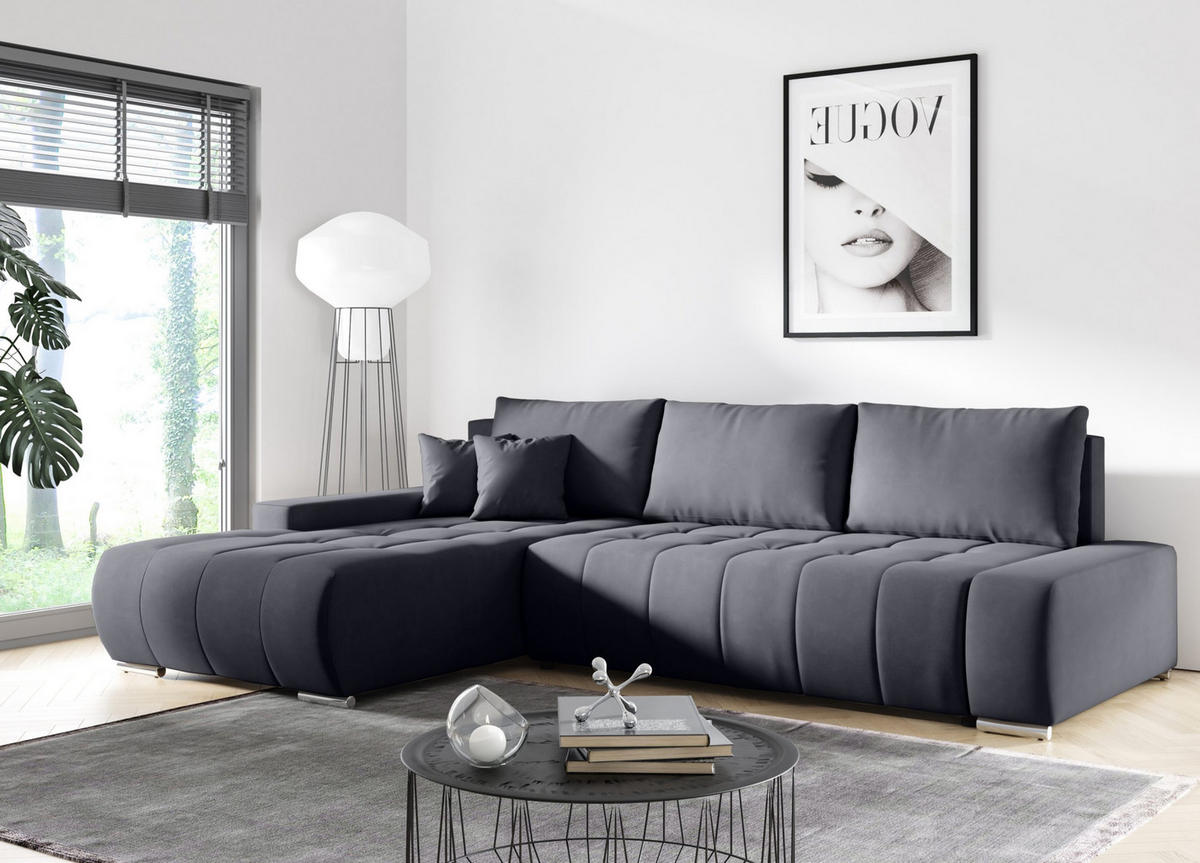 ECKSOFA mit Schlaffunktion Dhaka L Dunkelgrau - Graphitfarben, Textil (185/265cm) - Fedve