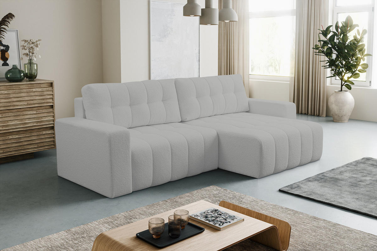 ECKSOFA Palermo mit Schlaffunktion und Bettkasten - Grau, Holz/Holzwerkstoff (245/143cm) - Ravio