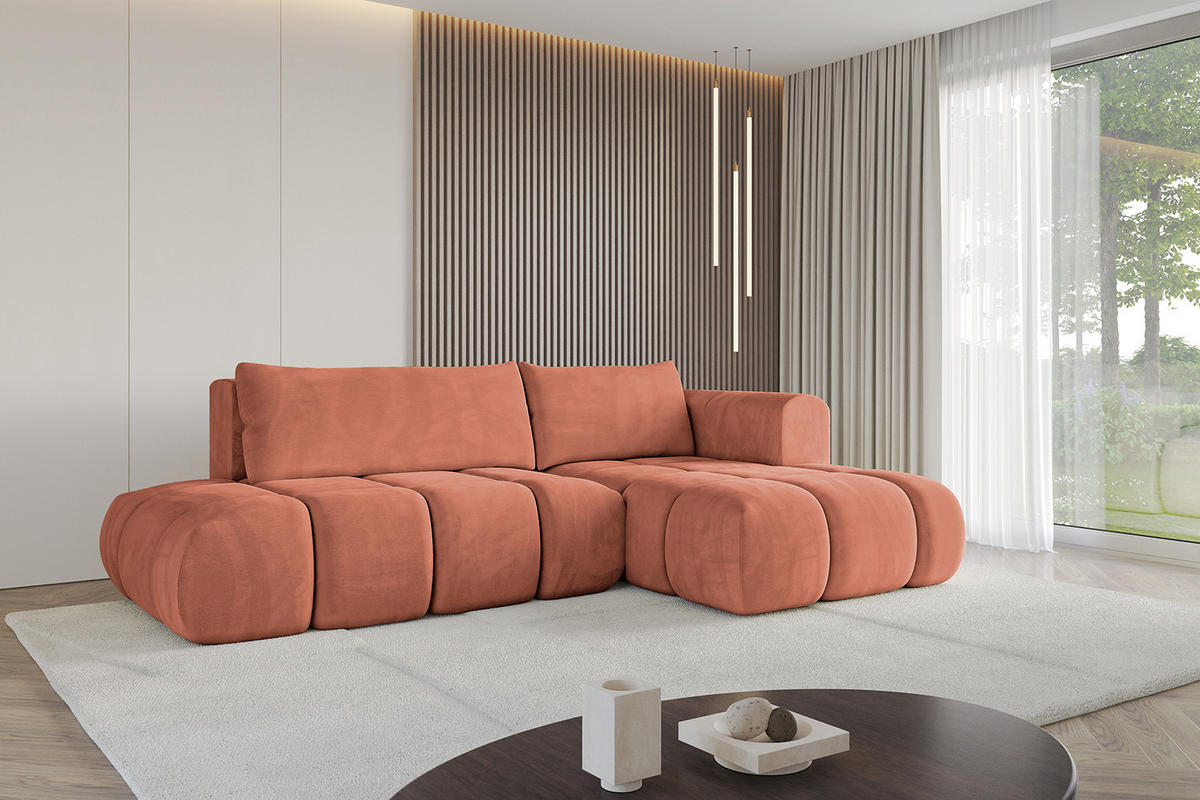 ECKSOFA Ottomane Rechts CLOUD-L 289x180x40 Apricot Velours - Koralle, Holzwerkstoff/Kunststoff (289/180cm) - ALTDECOR