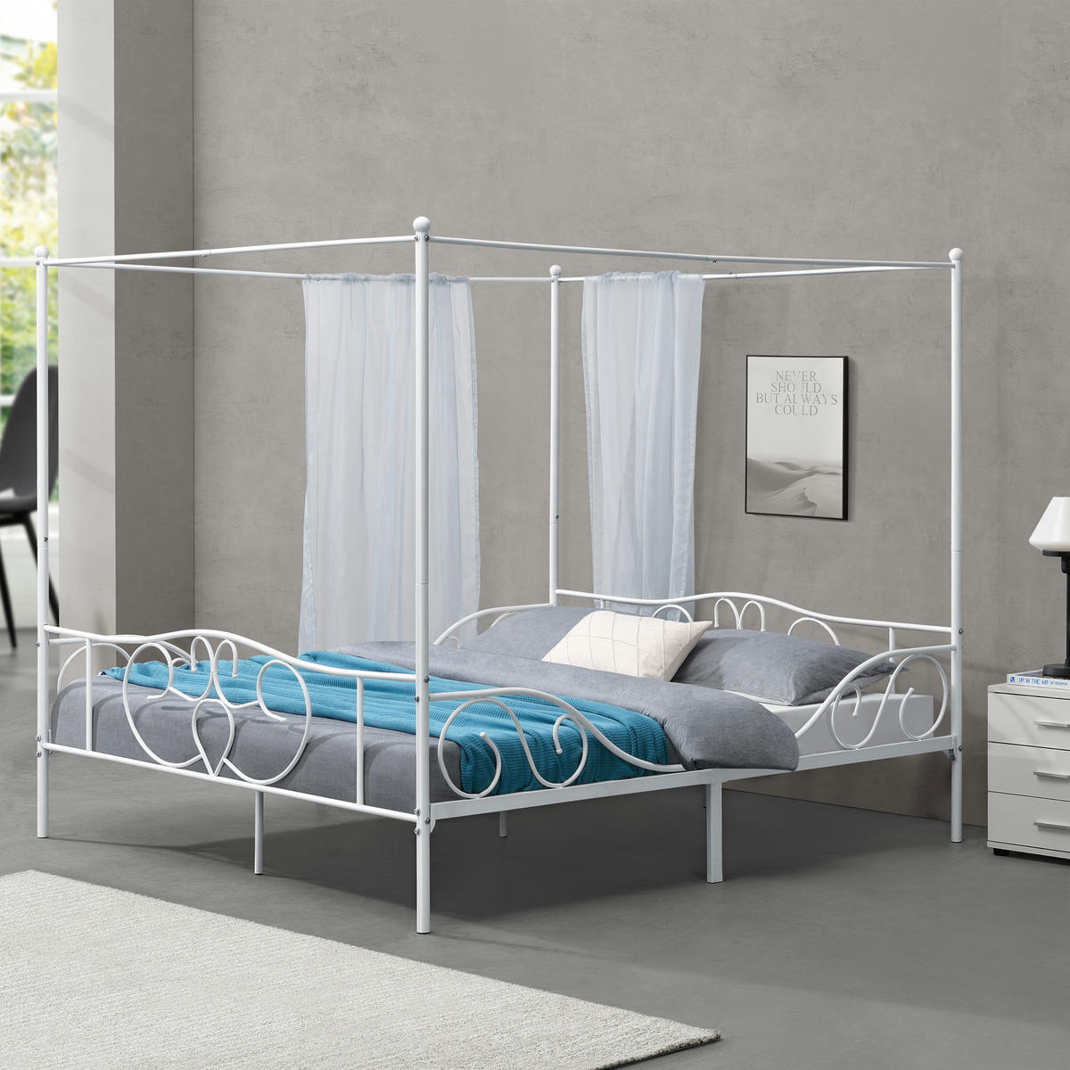 HIMMELBETT Finström - Weiß, Metall (180/200cm) - [en.casa]