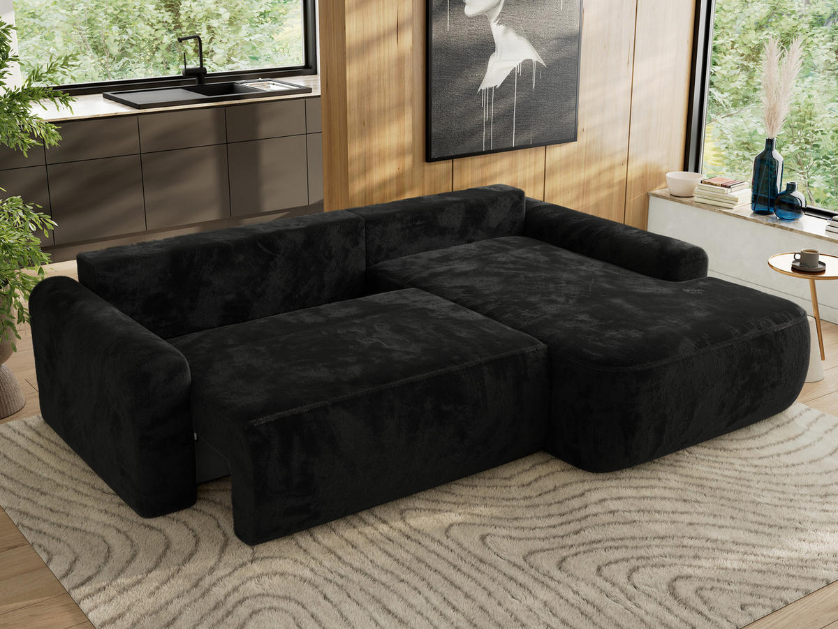 ECKSCHLAFSOFA CUBO L Schwarz Plüsch - rechts - Schwarz, Kunststoff/Textil (187/273cm) - MKS