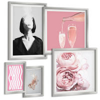 BILDER SET 5er Set - 50x50 cm & 20x30 cm & 40x60 cm Silberner Rahmen - Stilvolles Porträt mit Champagner - Silberfarben, Kunststoff (40/60cm) - TULUP