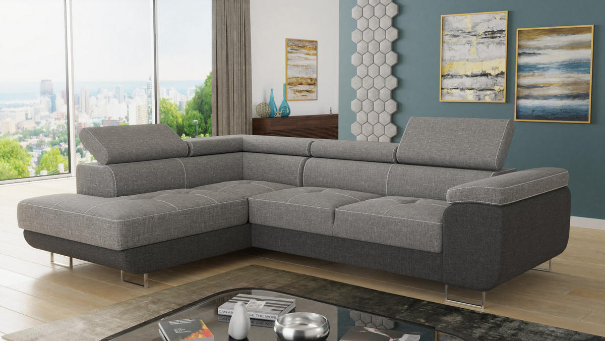 ECKSOFA Caris, Seite: Links - Hellgrau/Grau, Holz/Textil (273/203cm) - Sofnet