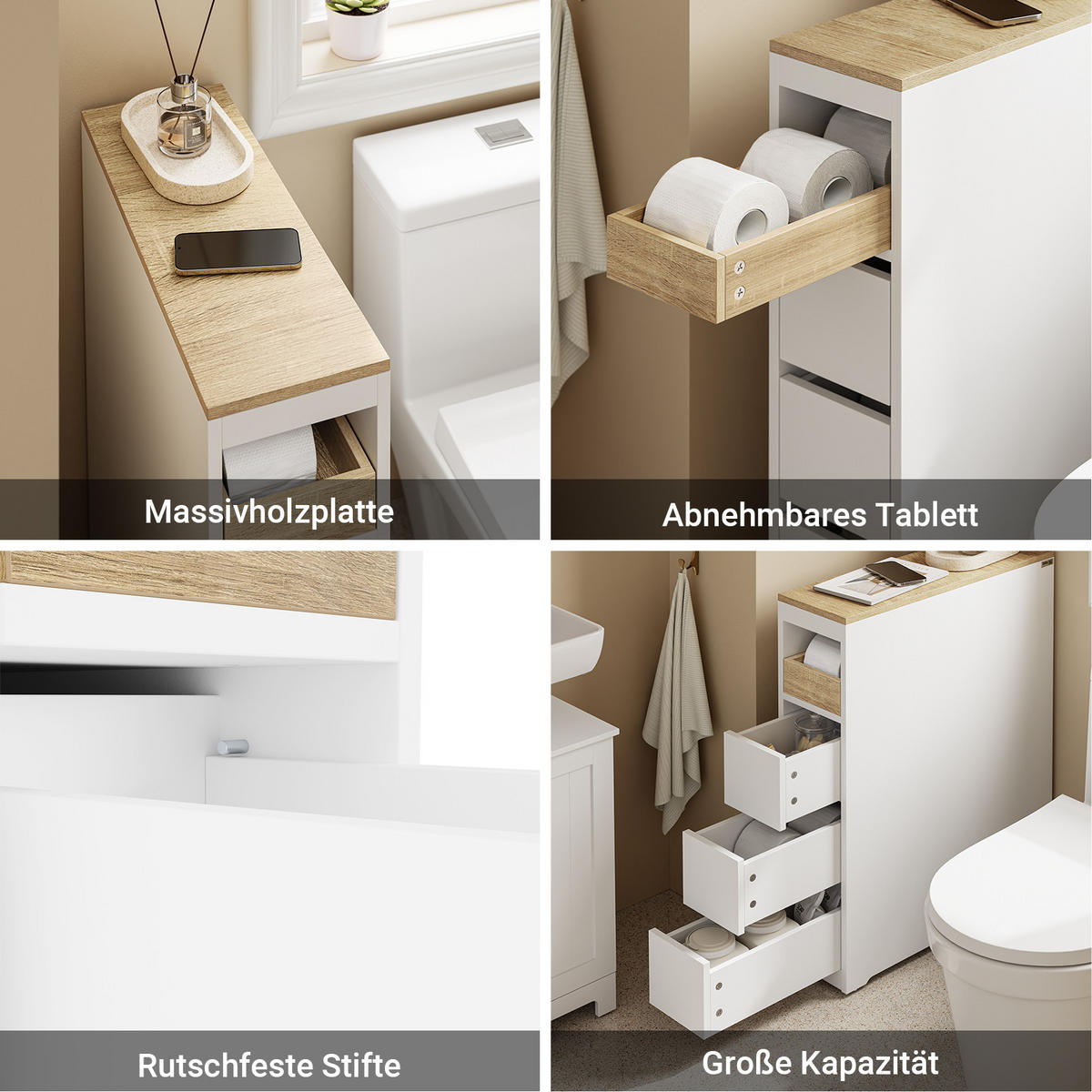 NISCHENSCHRANK mit 3 Schubladen, Weiß 60x20x82,3cm - Weiß, Holzwerkstoff (20/82.5/60cm) - SoBuy