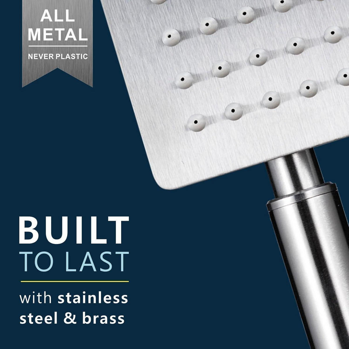 HANDBRAUSE Komplett aus Metall Nickel Gebürstet Quadratisch - Silberfarben, Metall (8/12.7/23cm)