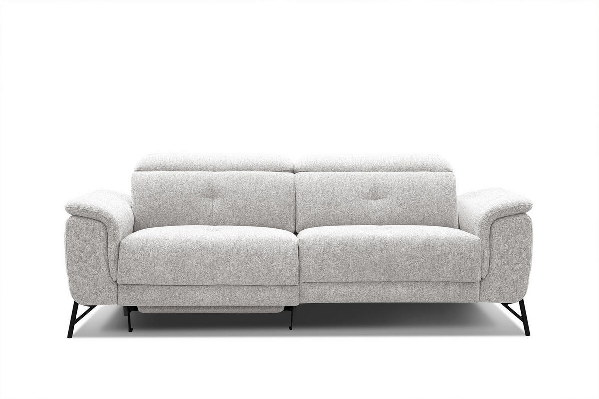 SOFA AVENA 3-Sitzer mit 1 Relaxfunktion, hellgrau - Hellgrau, Holzwerkstoff/Textil (204/80/108cm) - Courtois Laville