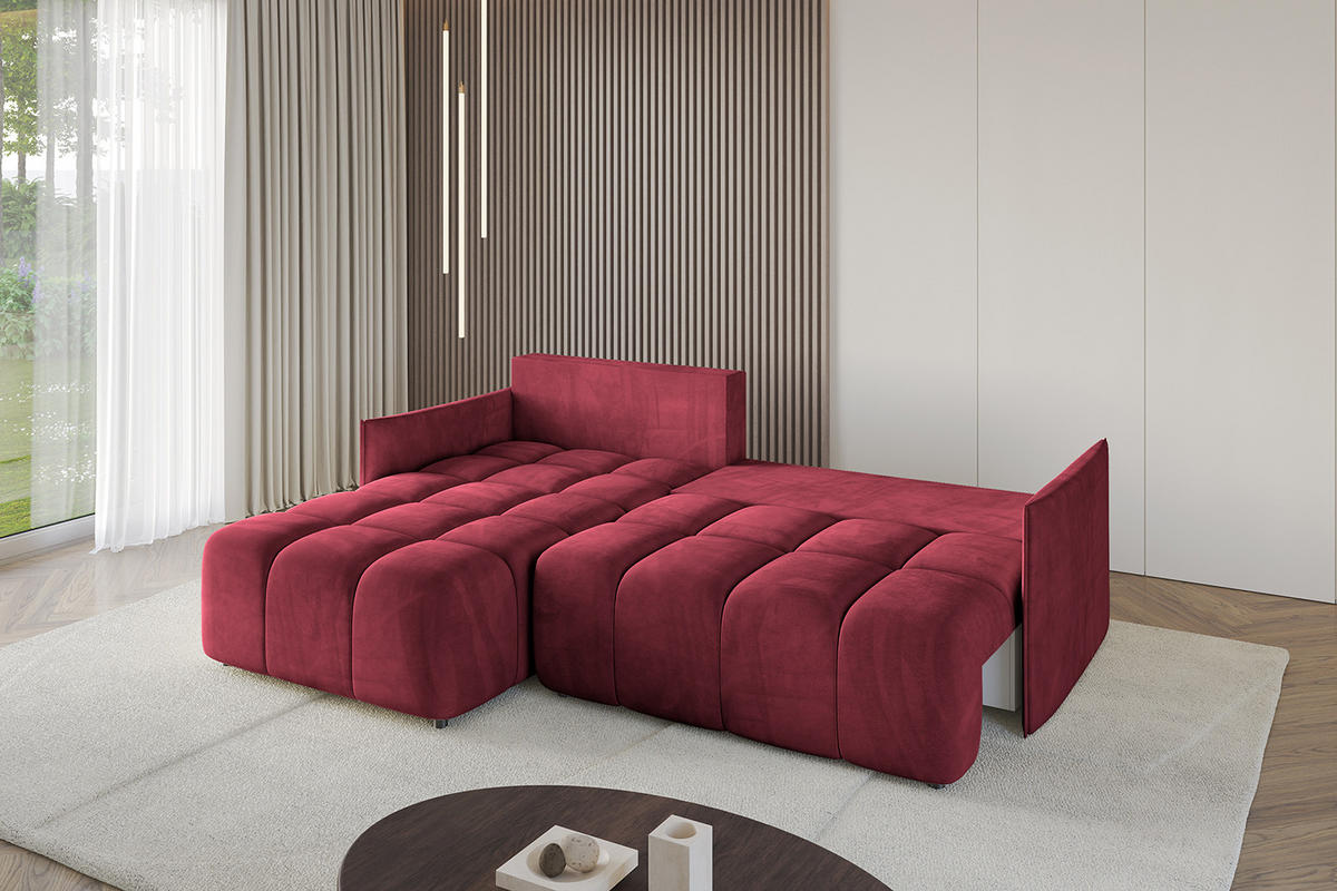 ECKSOFA mit Schlaffunktion und Bettkasten LONLI-L 242x175x88 Bordeaux Velours - Bordeaux, Holzwerkstoff/Kunststoff (242/175cm) - ALTDECOR
