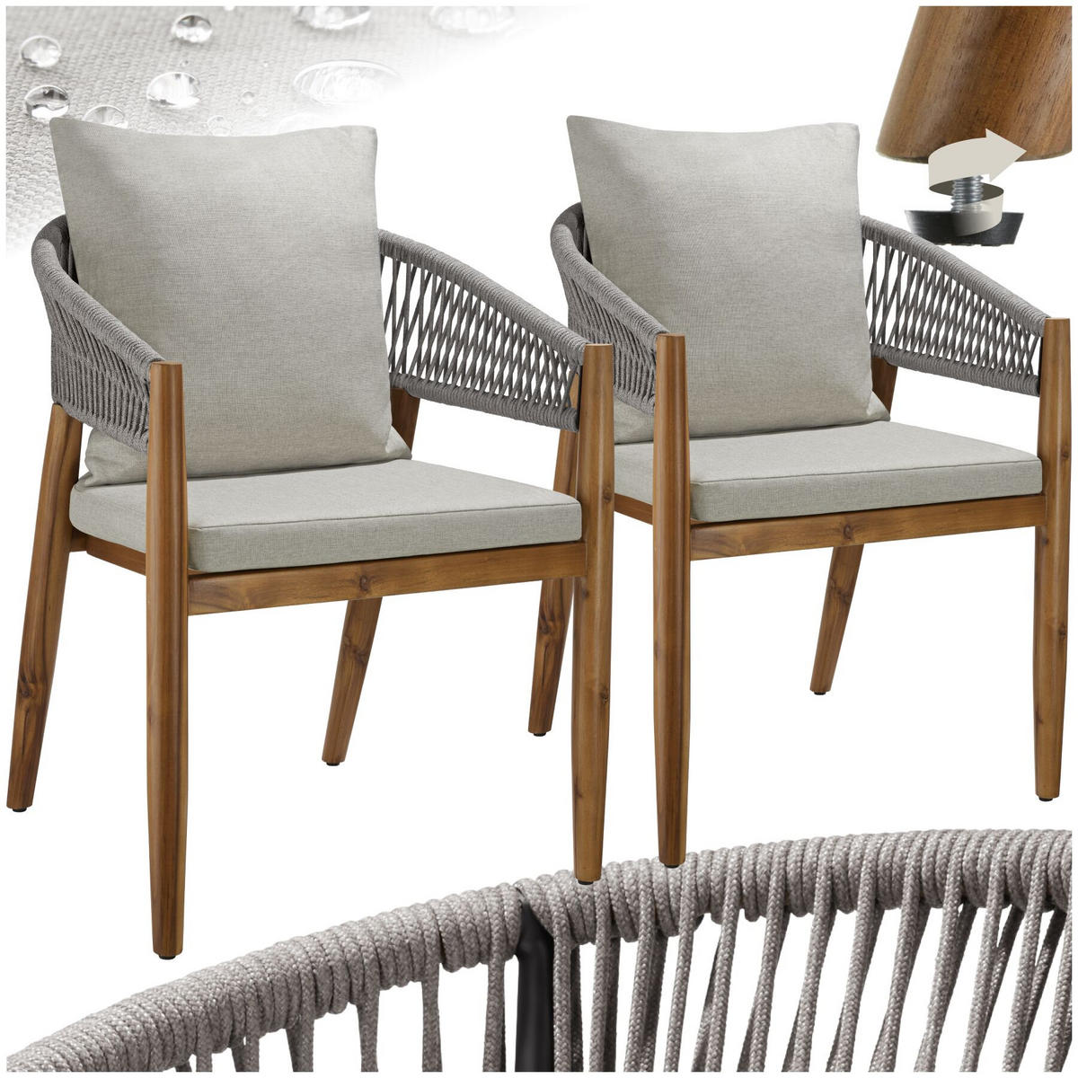 GARTENSTUHL Manacor, höhenverstellbare Kunststofffüße, greige - Greige/Braun, Holz (59/76.5/58cm) - tectake