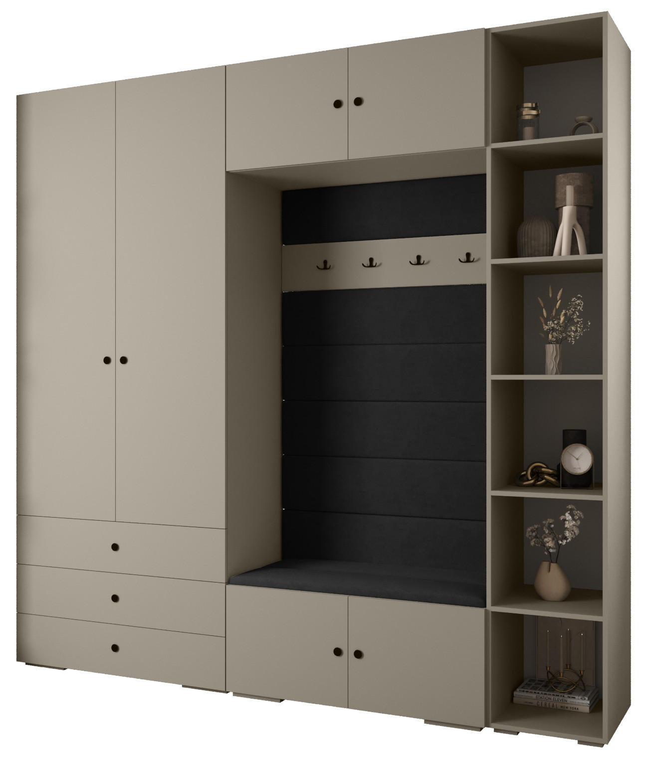 Abiks Möbel Garderoben-Set Kaschmir, Schwarz, Schwarz 240x236.7x47 cm