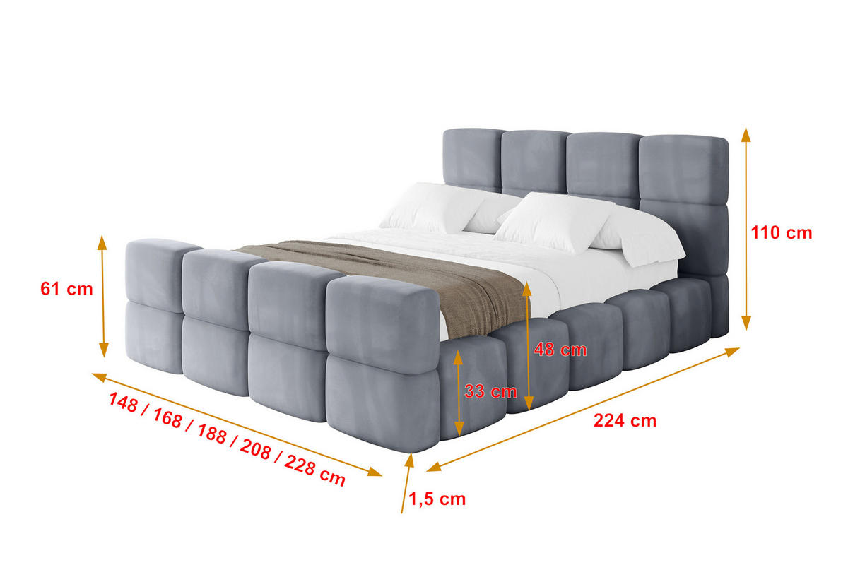 POLSTERBETT mit Bettkasten und Lattenrost, Bett mit Kopfteil, Boxbett ohne Matratze, Doppelbett mit Stauraum - NATA-Z 120x200 Grau - Grau, Holzwerkstoff/Textil (120/200cm) - ALTDECOR