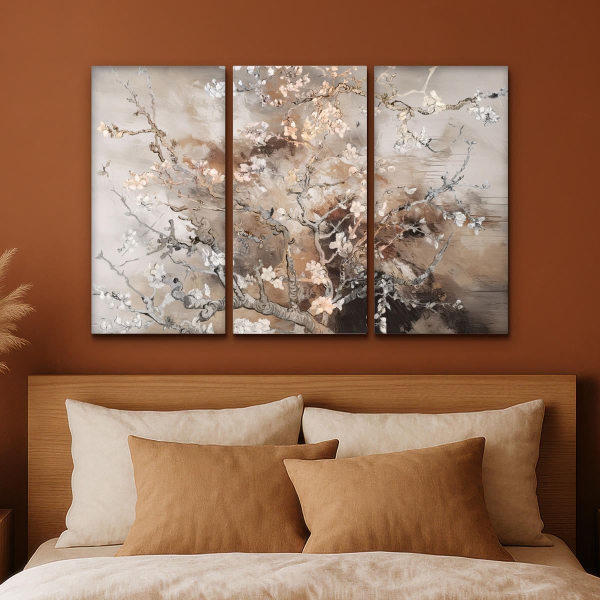 LEINWANDBILD 3er Set Mandelblüte - Abstrakt - Beige 120x80 cm - Beige, Textil (120/80cm) - MuchoWow
