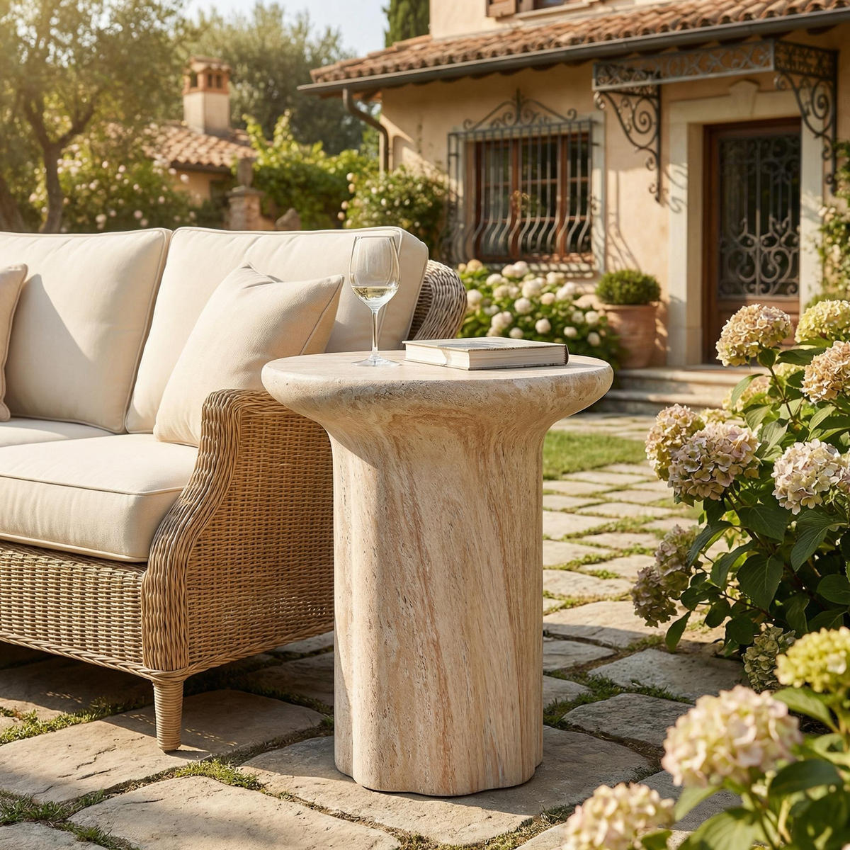 BEISTELLTISCH in Travertinoptik,Beige - Beige, Naturmaterialien (40/40/45cm) - KOMHTOM