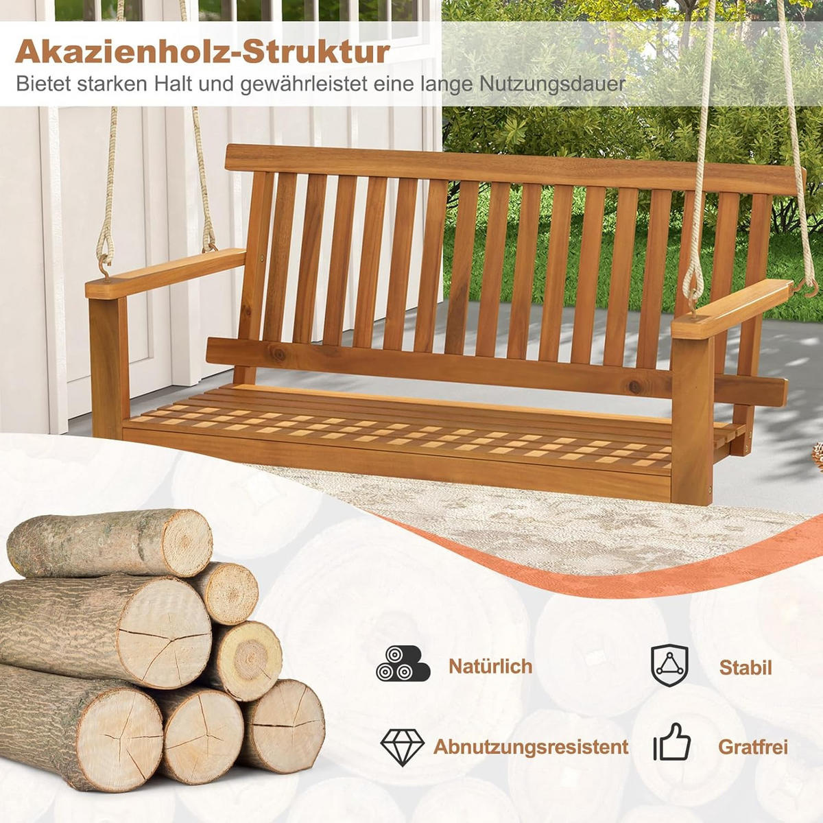 VERANDAGUNGGA Brunt - Brun, Trä (130/57/63cm) - COSTWAY