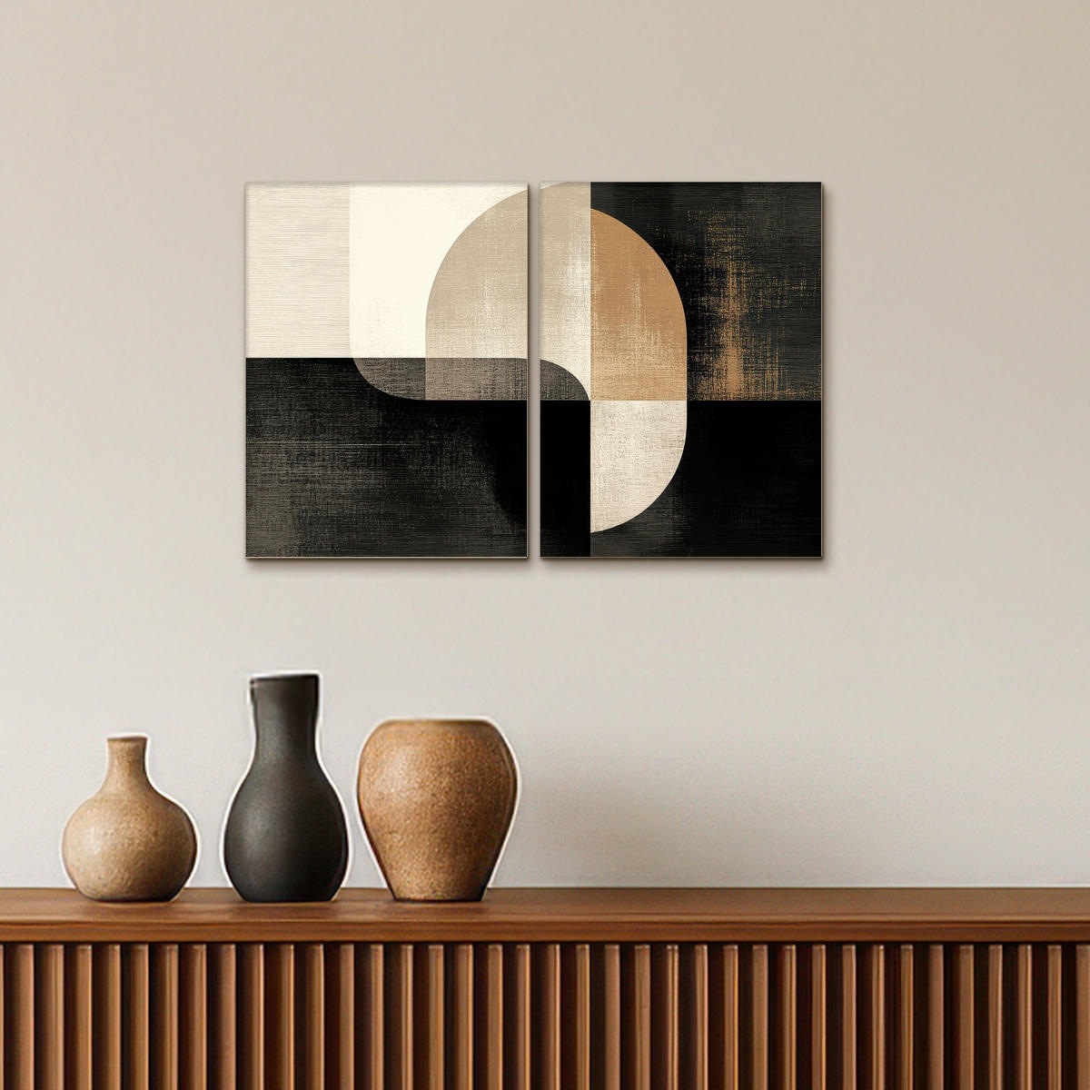 LEINWANDBILD 2er Set Formen - Abstrakt - Gold 60x40 cm - Schwarz, Textil (60/40cm) - MuchoWow