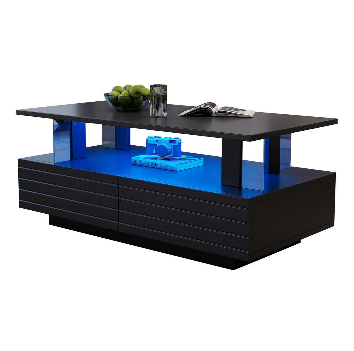 KONFERENČNÍ stolek z akrylu, 100/50/42 cm černý, s LED osvětlením a zásuvkami - černá, kompozitní dřevo (100/50/42.5cm) - BEAOK