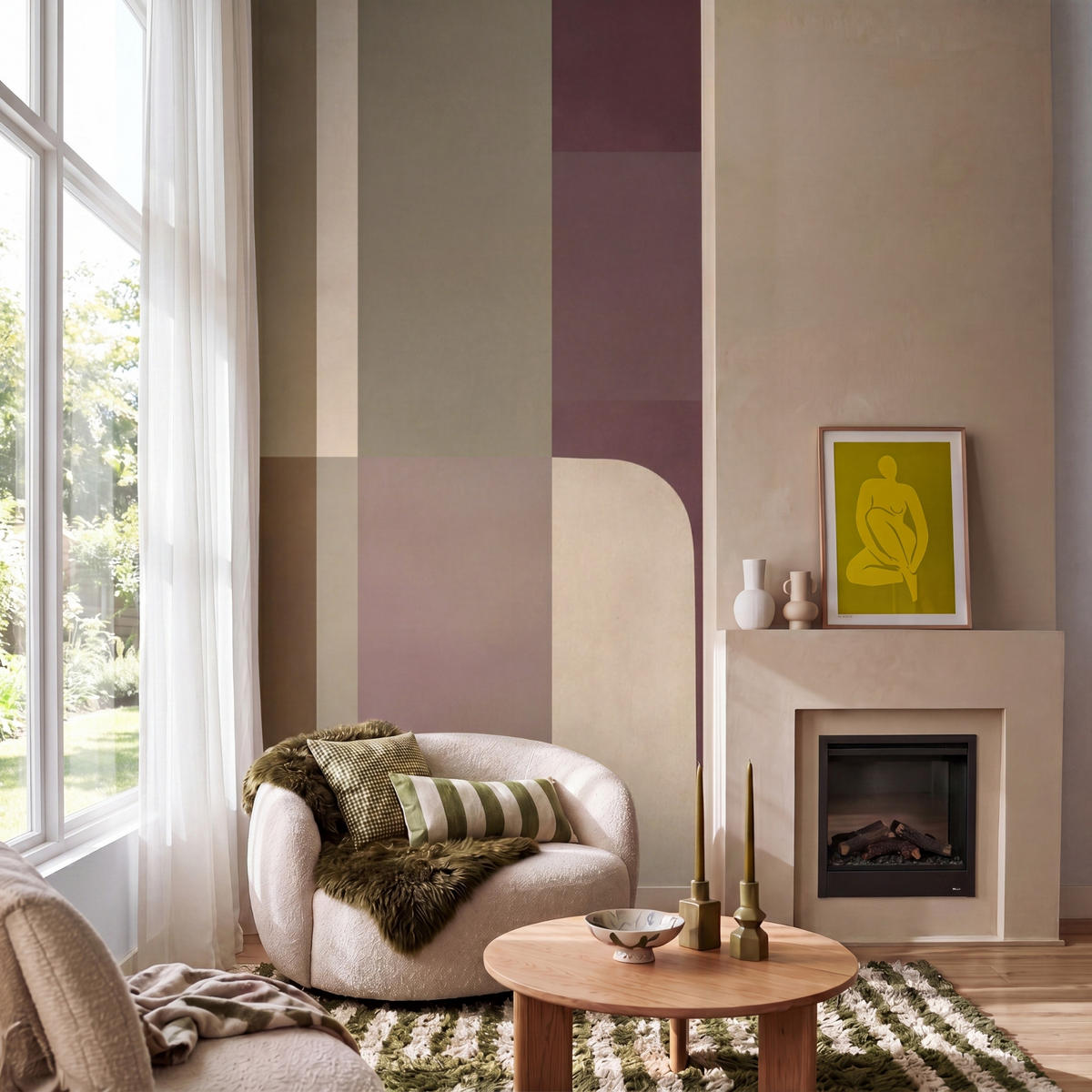 TAPETE - Unis - Abstrakt - Bordeaux - Linien - 160x300 cm - Multicolor, Papier (160/300cm) - OnlyWow