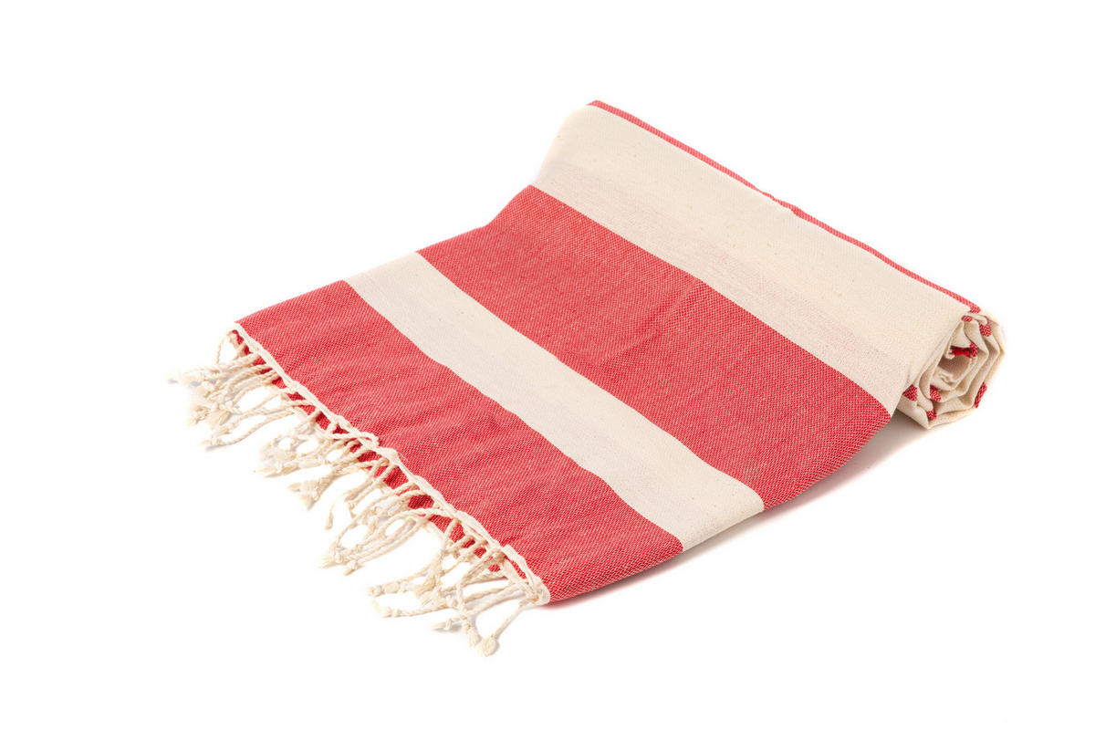 SAUNATUCH Strandtuch Hamamtuch Rot Gestreift für Babys geeignet 100%Baumwolle - Rot, Textil (100/180cm) - Villa Möbel