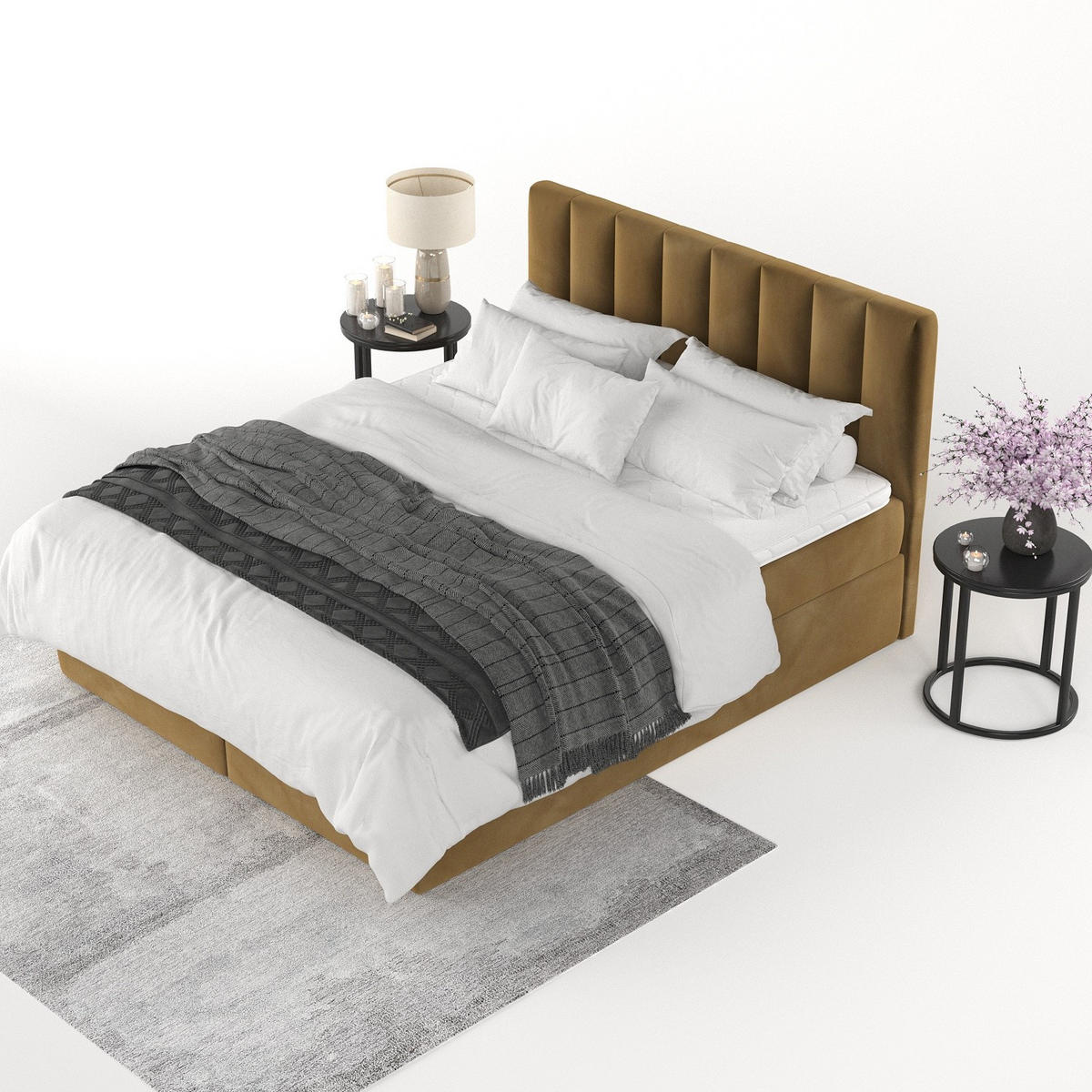 BOXBETT Lusso 180/200 cm Honiggelb im Kronos Stoff - Schwarz/Honig, Holz/Holzwerkstoff (180/200cm) - AltaBeds