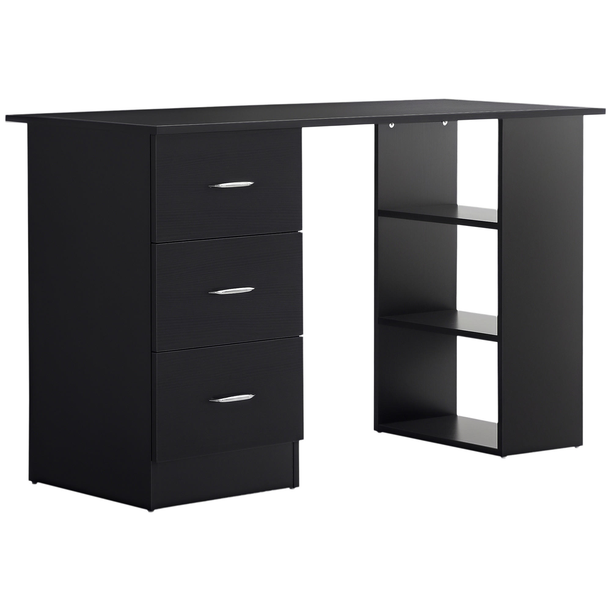 SCHREIBTISCH Schwarz mit 3 Schubladen und Regalfächern 120/49/72 cm - Schwarz, Holz (49/120/72cm) - PANGIVO