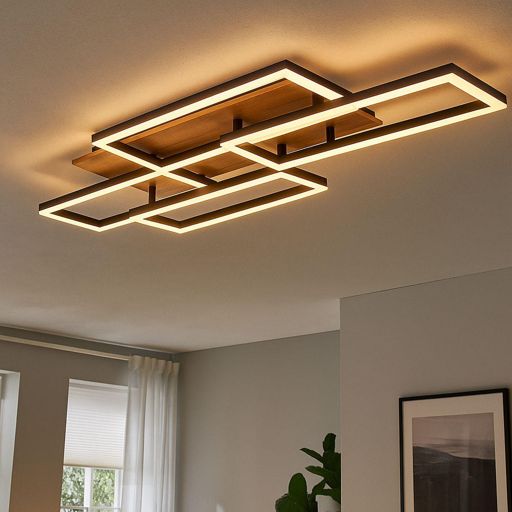 LED DECKENLEUCHTE Holzoptik Braun - Braun, Metall (87.5/32.5/7.5cm) - Globo Lighting