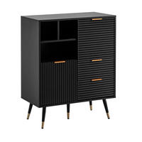 SIDEBOARD – Schwarz/Eiche-Dekor, 77x97x40 cm, mit Türen, Schubladen, Regal, Metallbeine - Goldfarben/Schwarz, Holzwerkstoff/Metall (77/97/40cm) - KADIMA DESIGN