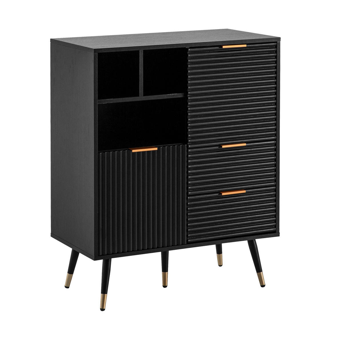 SIDEBOARD – Schwarz/Eiche-Dekor, 77x97x40 cm, mit Türen, Schubladen, Regal, Metallbeine - Goldfarben/Schwarz, Holzwerkstoff/Metall (77/97/40cm) - KADIMA DESIGN