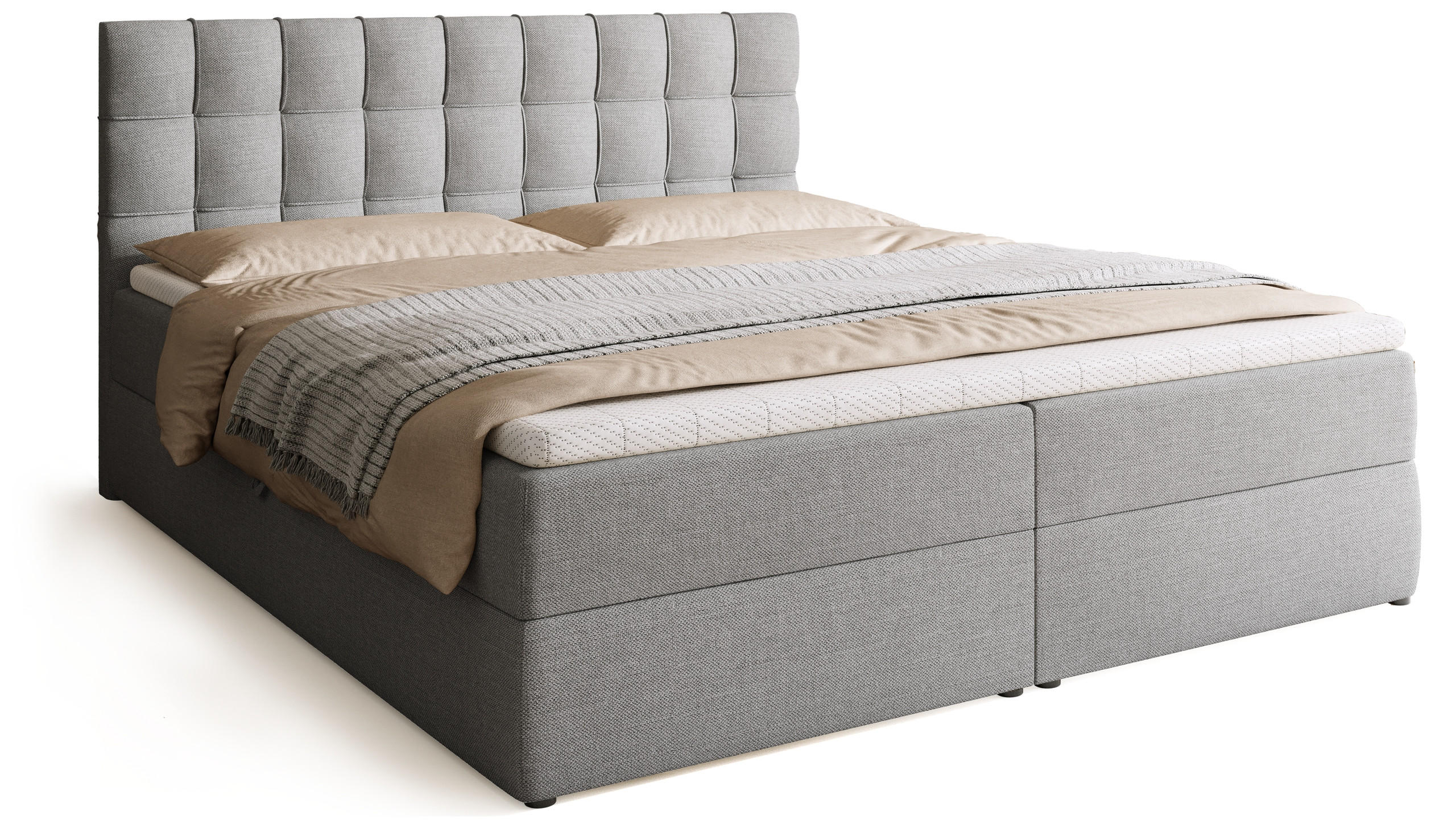 BOXBETT Detroit mit Topper 180/200 Hellgrau - Hellgrau, Holzwerkstoff/Textil (180/200cm) - Bromarkt