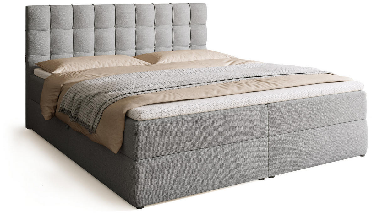 BOXBETT Detroit mit Topper 180/200 Hellgrau - Hellgrau, Holzwerkstoff/Textil (180/200cm) - Bromarkt