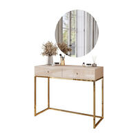 SCHMINKTISCH Blanco Glamour auf goldchrom Gestell mit LED-Spiegel Kristallgriff - Kaschmir, Holzwerkstoff (100/81/42cm) - Lookway