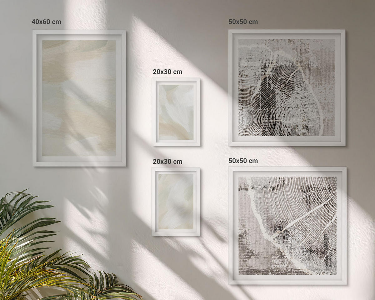 BILDER SET 5er Set - 50x50 cm & 20x30 cm & 40x60 cm Weißer Rahmen - Minimalismus der Farbstruktur - Weiß, Kunststoff (40/60cm) - TULUP