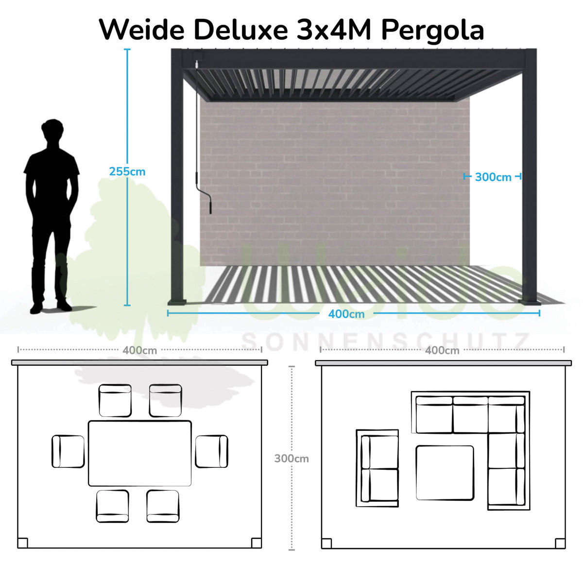 PERGOLA Terrassenüberdachung Aluminium 3 x 4 m weiß - Weiß, Metall (300/255/400cm) - WEIDE