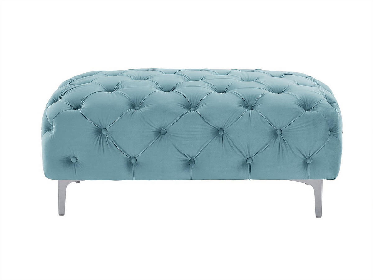 CHESTERFIELD-HOCKER - Samt - Pastellblau - EDWINA - Hellblau, Textil (62/44/103cm) - Vente-Unique