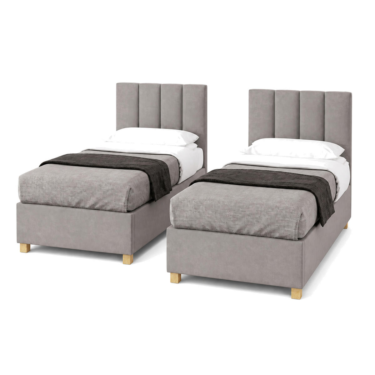 HOTELBETT EUROPA 80x200 cm, Mobil Bett auf Rollen & Koppelbar mit Bonell Matratze, 1 Stück, Grau - Grau, Holz/Buchenholz (80/200cm) - Trada