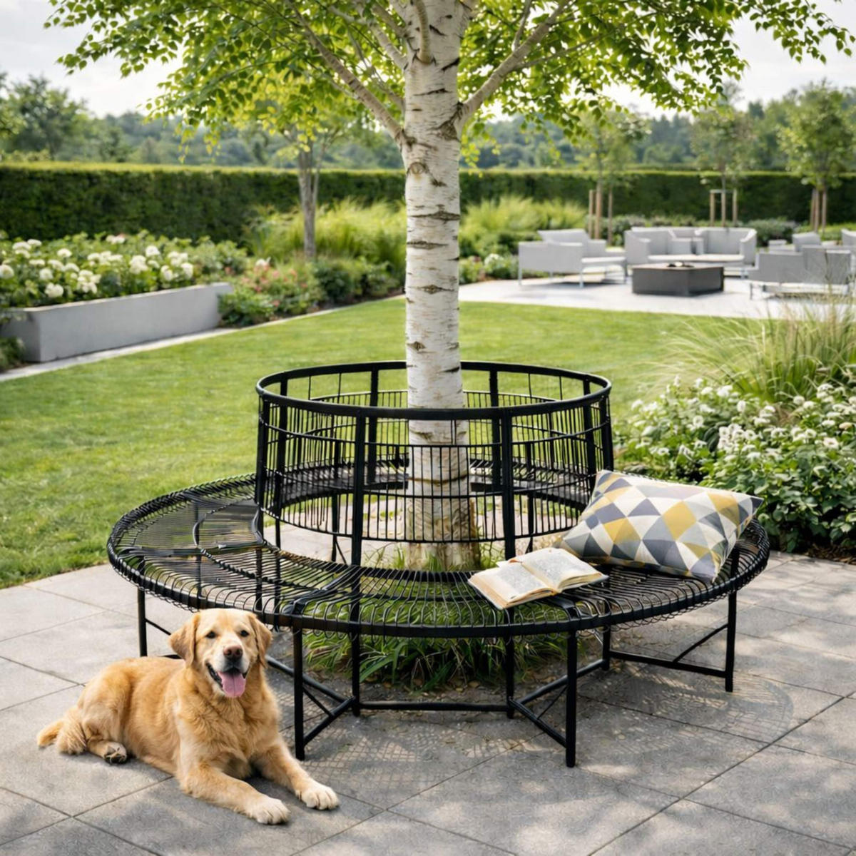 GARTENBANK Wetterfest Metall D-200cm 96723 Baumbank - Schwarz, Metall (200/100/200cm) - DanDiBo