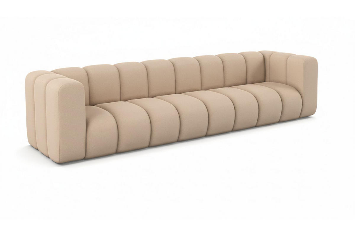 COUCH, Viersitzer-Sofa Grand, Veloursstoff Salvador, Beige - Beige, Holz (290/70/93cm) - Kaiser Möbel