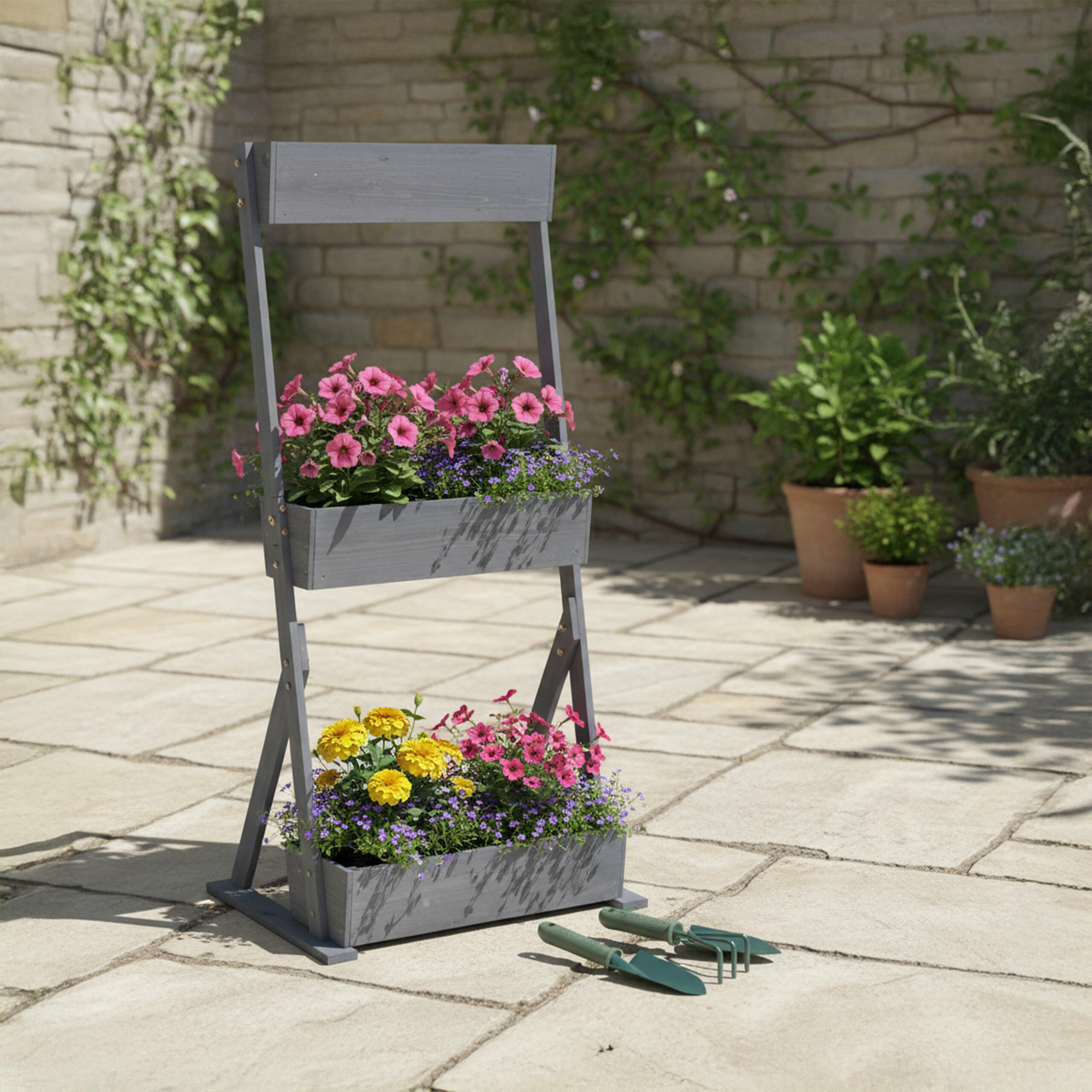 Thumbnail - Relaxdays Vertikalbeet, Braun, Holz, Textil, Metall, 60x140x50 cm, Gartenzubehör, Hochbeete