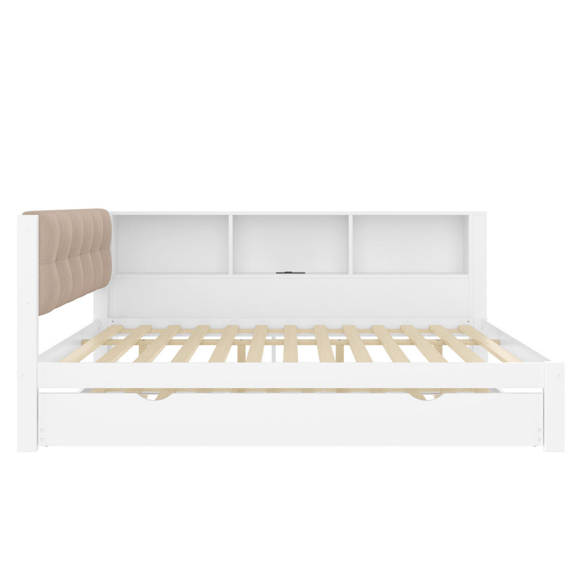 POLSTERBETT aus Kiefernholz 140x200 cm in Weiß mit Ausziehbett, LED & USB - Weiß, Holz (140/200cm) - Modfu