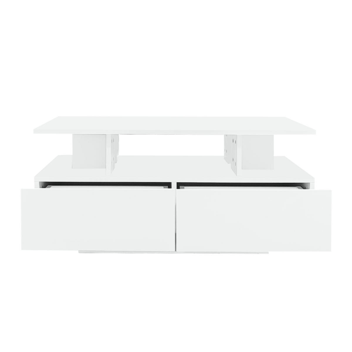 COUCHTISCH 90/55/41 cm weiß aus Spanplatte mit LED-Beleuchtung und 2 Schubladen - Weiß, Holzwerkstoff (90/55/41cm) - OKMYHOME