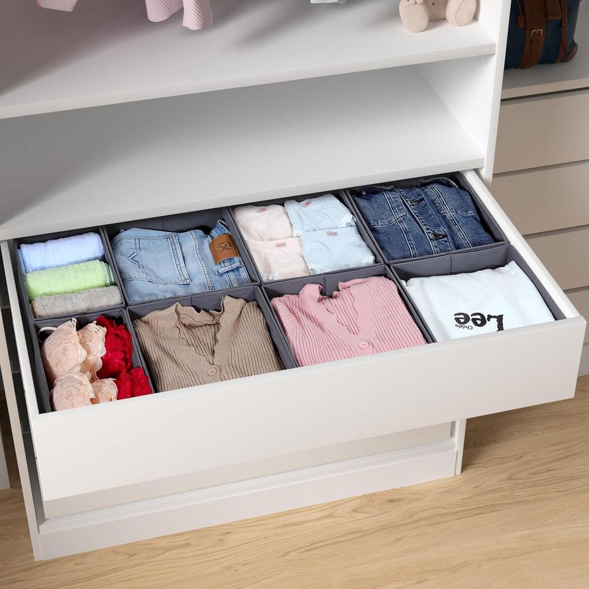 SCHUBLADEN Organizer 8er Set Grau für PAX Kleiderschrank 100x58 cm - Grau, Textil (24/11/26cm)