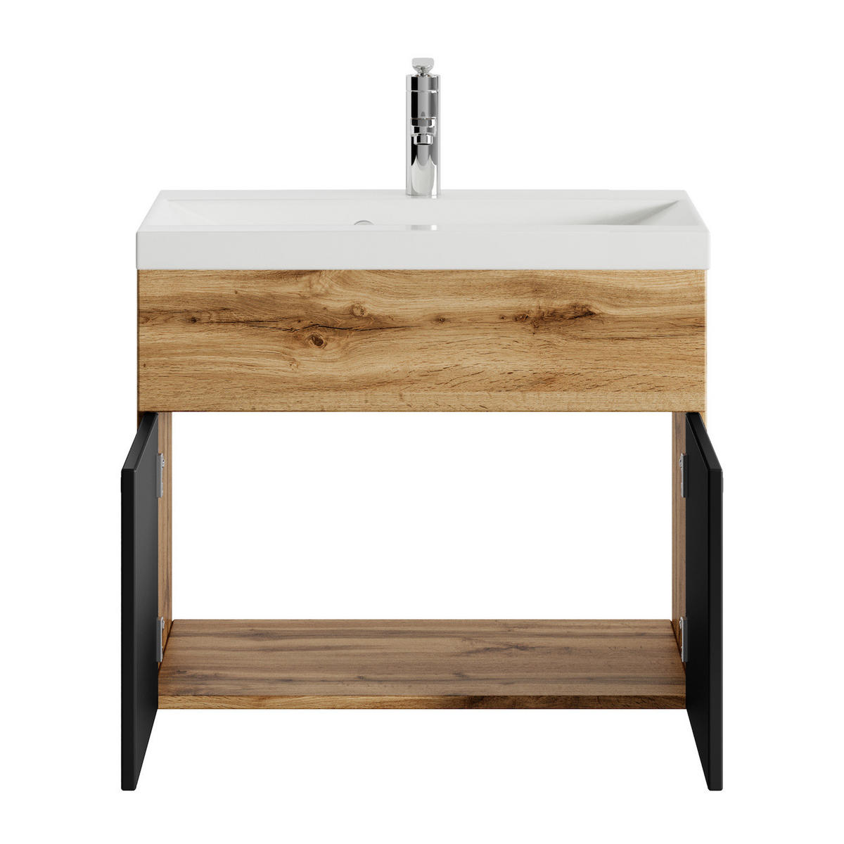 BADMÖBEL-SET Montreal 2 Teile Eiche / Schwarz - 60 x 35 x 51 cm - Eichefarben/Schwarz, Holz (60/51/35cm) - Badplaats