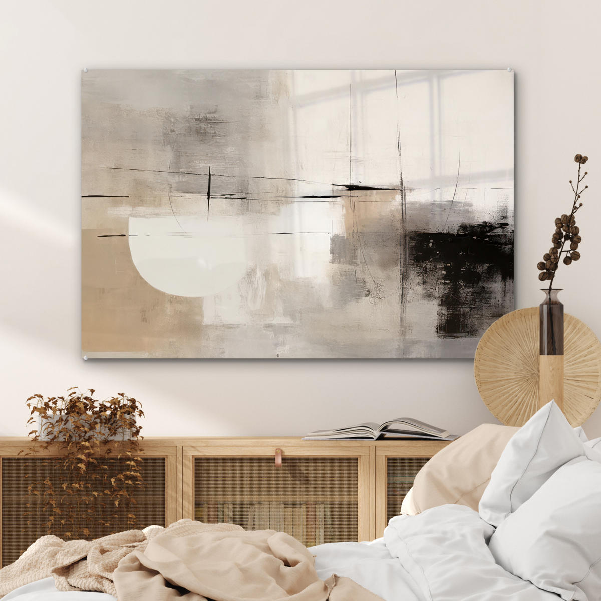 ACRYLGLASBILD Abstrakt - Kunst - Grau 120x80 cm - Hellgrau, Glas (120/80cm) - MuchoWow