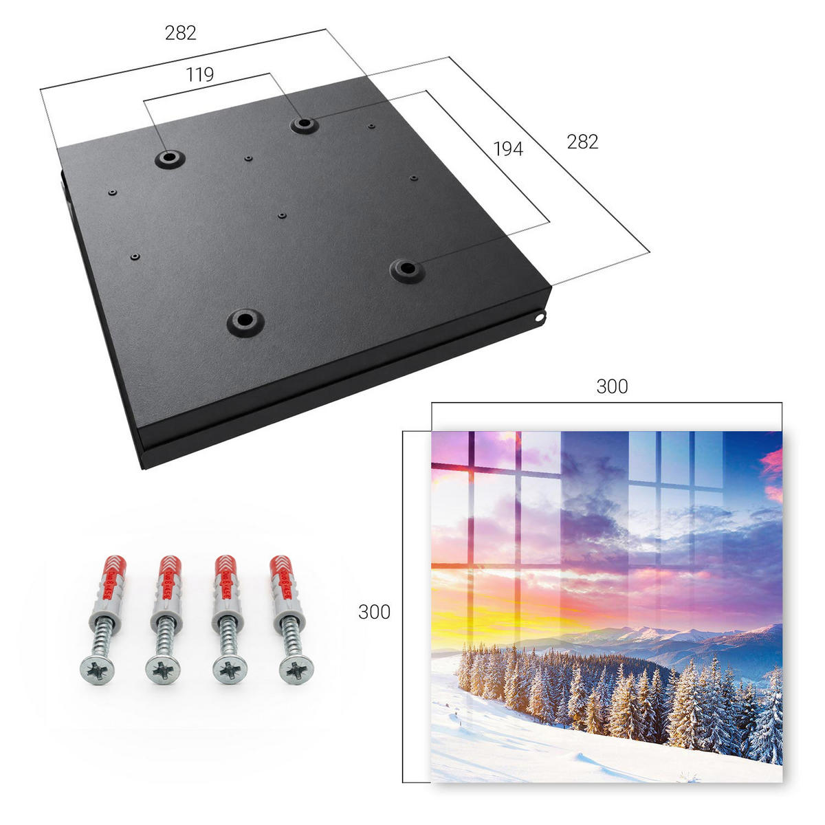 SCHLÜSSELBOX Schwarz 30x30 cm- Türöffnung nach rechts - Wintersonnenuntergang - Lila, Metall (30/30/5cm) - TULUP