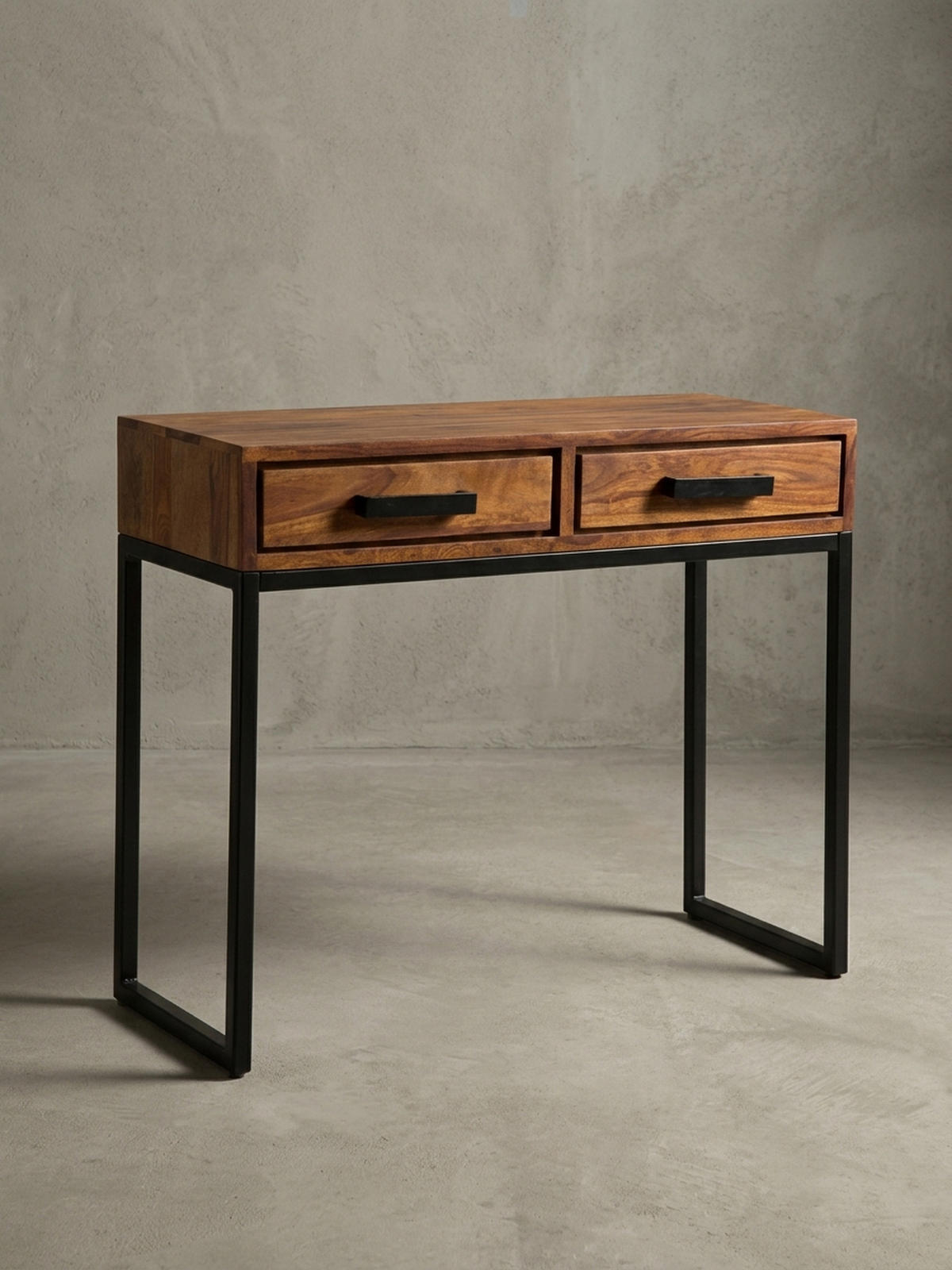 KONSOLENTISCH – Massivholz/Metall, schwarz, mit Schubladen, Industrial-Stil - Schwarz/Braun, Holz/Metall (36/90/77cm) - KADIMA DESIGN