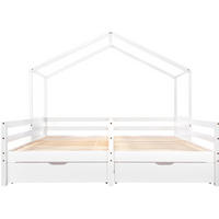 HAUSBETT 2 x 90/200 cm in Weiß mit 2 Schubladen und Schutzgitter - Weiß, Holz (90/200cm) - Flora Grace