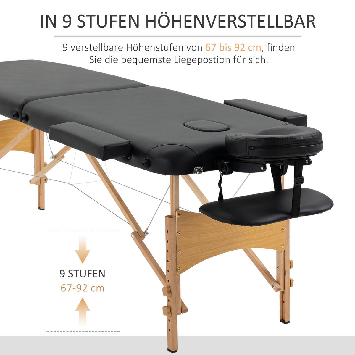 MASSAGELIEGE, klappbarer Massagetisch mit Kopfstütze, für Spa, Salon Kunststoff - Schwarz, Leder (81/92/210cm) - HOMCOM