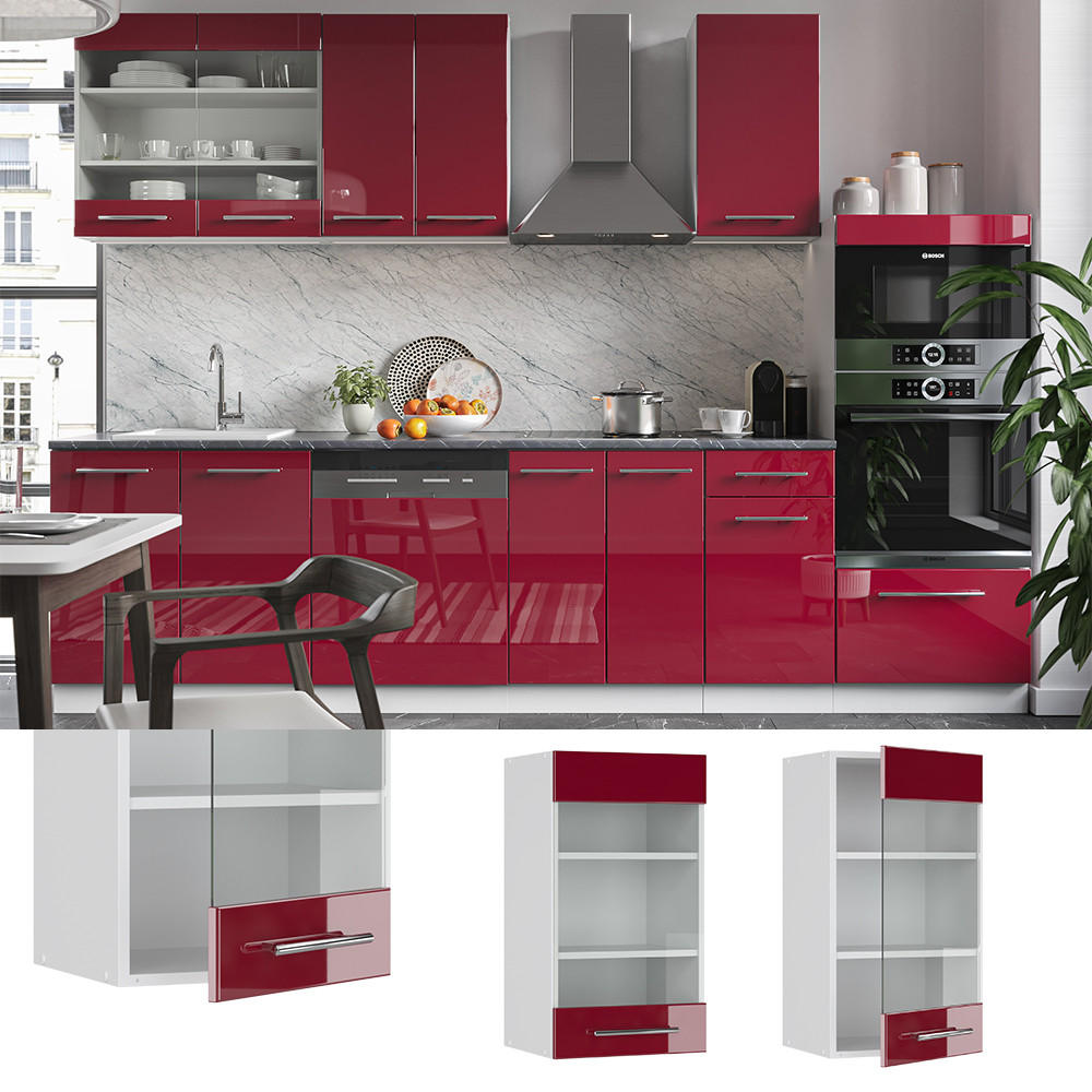KÜCHENGLASSCHRANK Fame-Line Bordeaux Hochglanz 40 cm - Bordeaux/Weiß, Holzwerkstoff (40/72/34.1cm) - Vicco